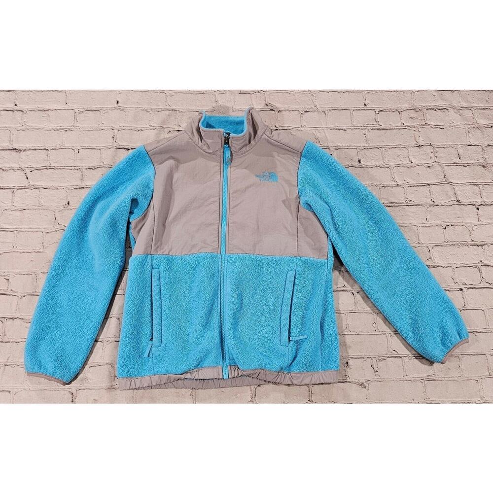 The North Face Denali Zip Up Fleece Jacket Aqua Gray GIRLS SIZE LARGE 14-16